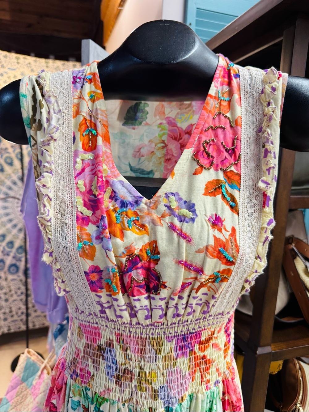 POL Cream Floral Maxi Dress with Pink, Green & Orange - Picture 2 of 5